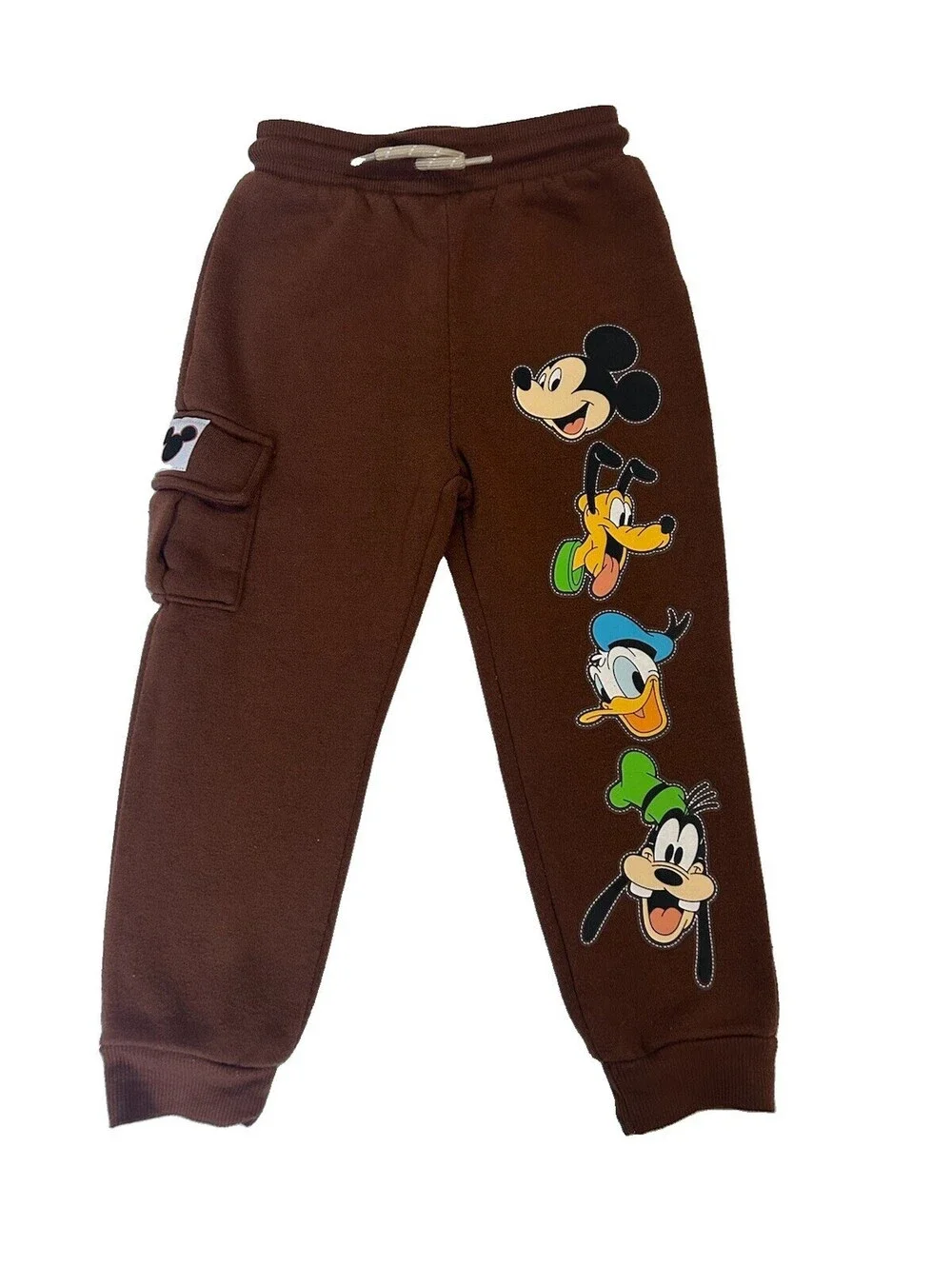 Disney Mickey & Friends Toddler Boys Brown Fleece Cargo Jogger Pants Size 3T